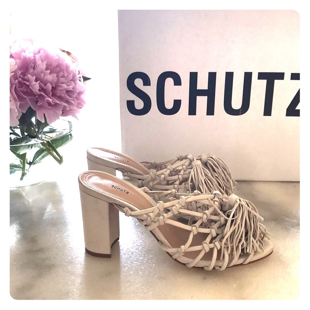 Schutz white block heel
